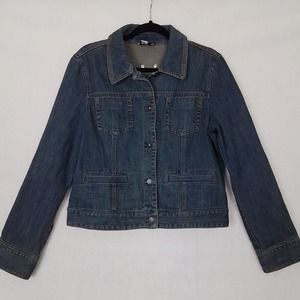 LOFT Trendy Jean Jacket Size 12 in Medium Wash Denim
